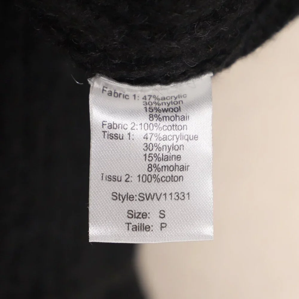 NWT ELAN Kasha Layered Collared V-Neck Cropped Sweater Shirt Black White Size S - Picture 9 of 9